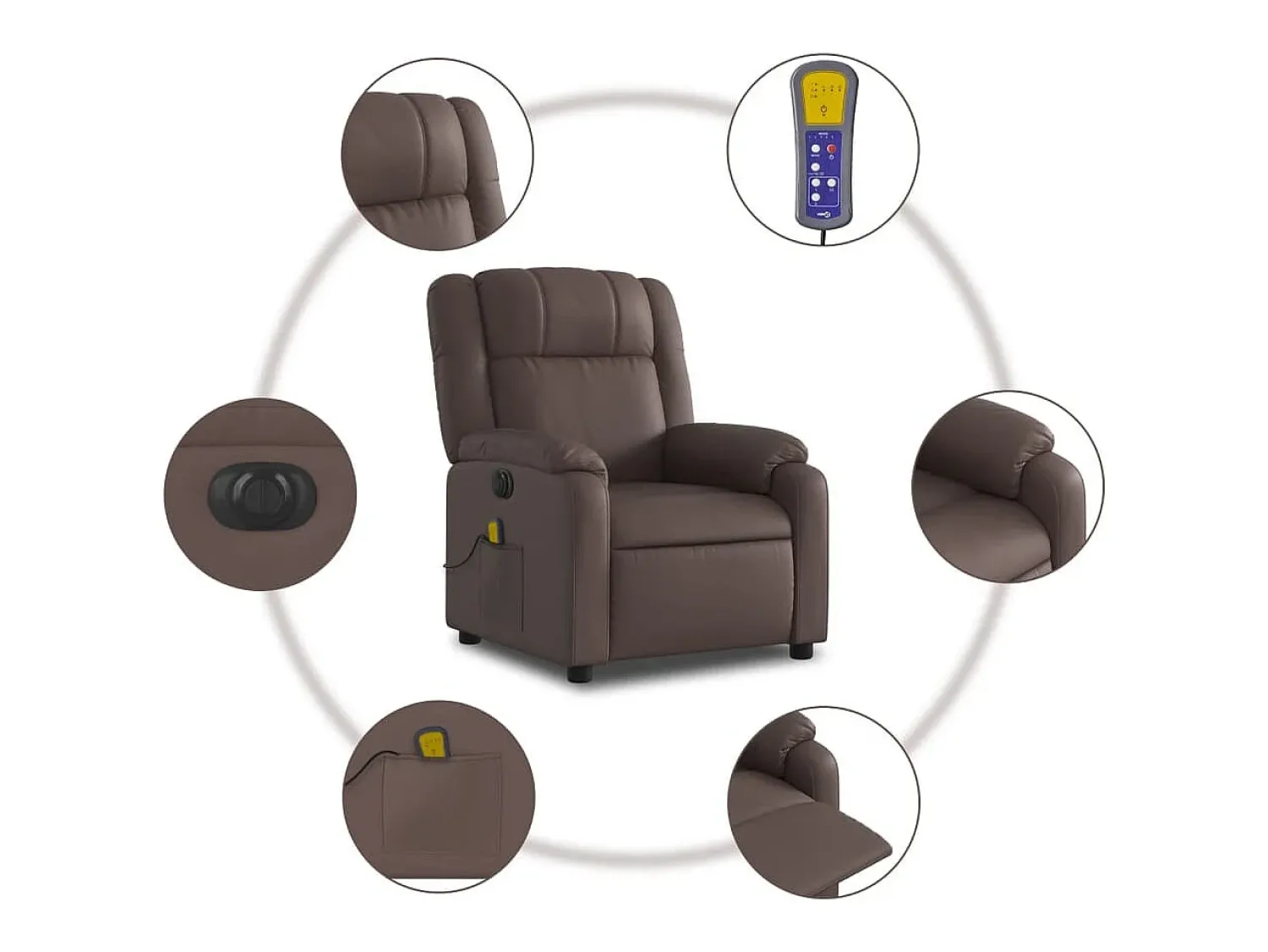 Poltrona|vidaxl Poltrona massagens reclinável elétrica couro artif. castanho Castanho chocolate