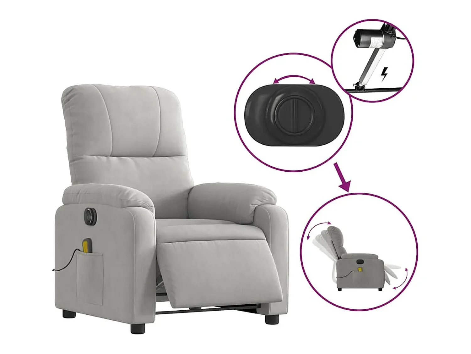 Poltrona massagens reclinável elétrica microfibra cinza-claro SHL150024^ Poltrona