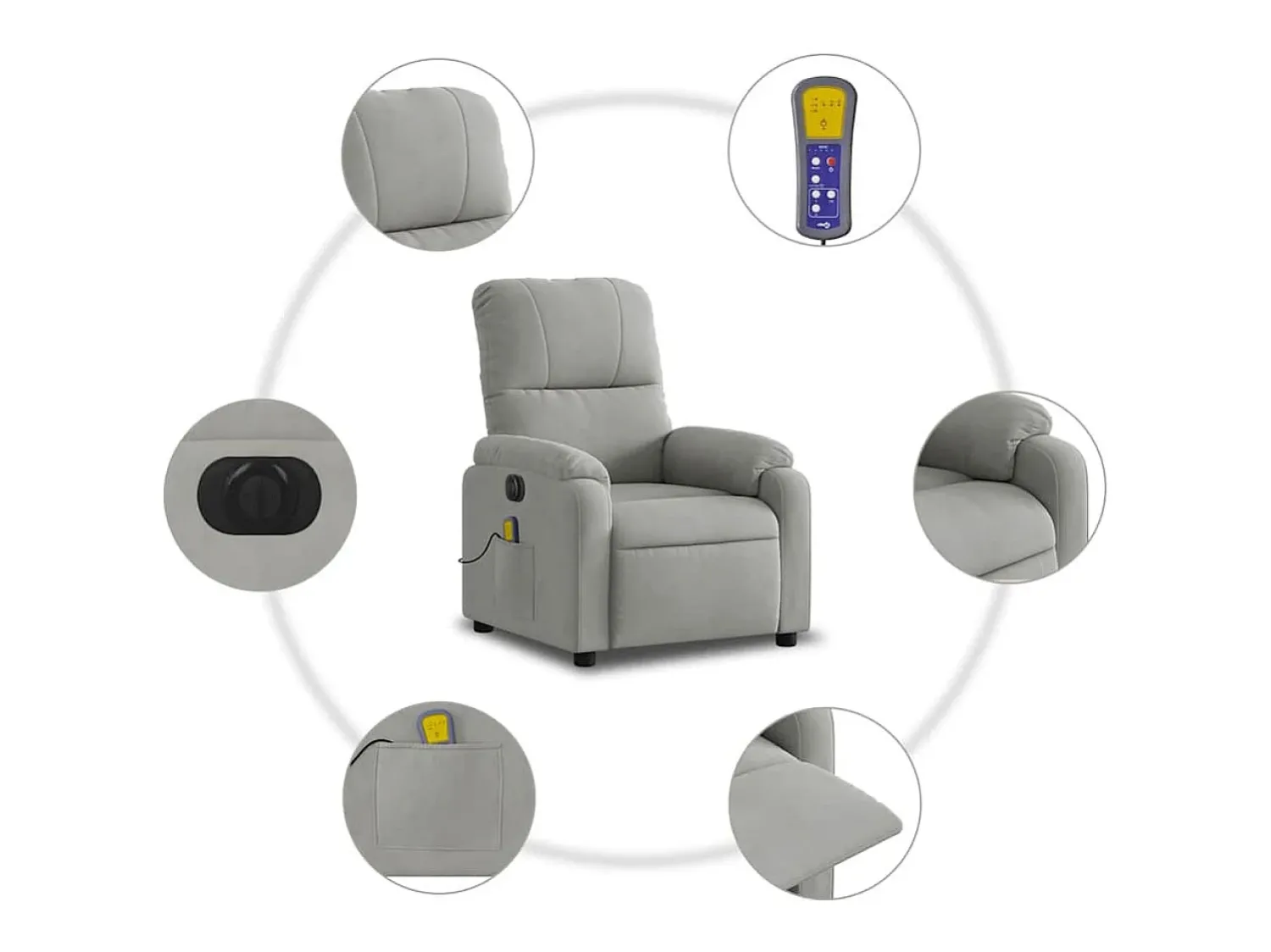 Poltrona massagens reclinável elétrica microfibra cinza-claro SHL150024^ Poltrona