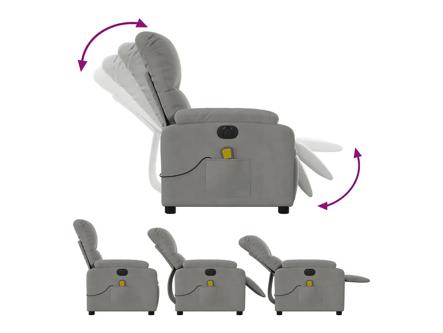 Poltrona massagens reclinável elétrica microfibra cinza-claro SHL150024^ Poltrona