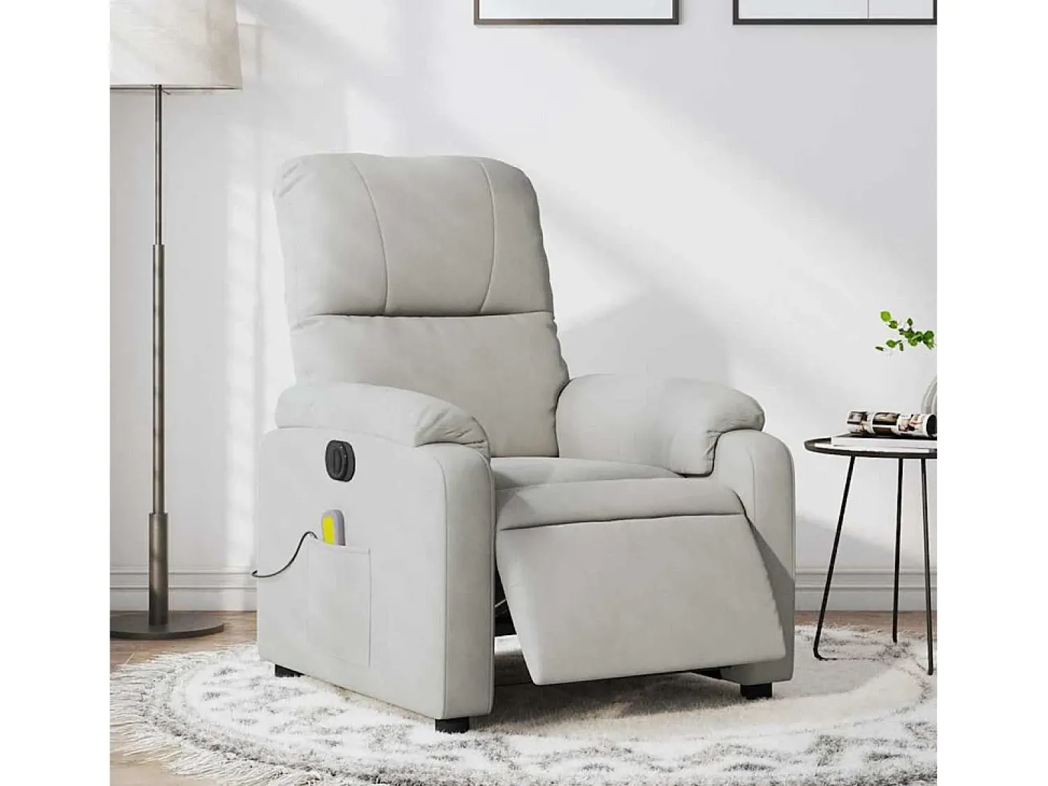 Poltrona massagens reclinável elétrica microfibra cinza-claro SHL150024^ Poltrona