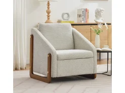 Poltrona| Poltrona moderna em chenille com apoios de braço em madeira, 73,5 x 73,5 x 73,5 cm Bege
