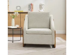 Poltrona| Poltrona moderna em chenille com apoios de braço em madeira, 73,5 x 73,5 x 73,5 cm Bege