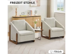Poltrona| Poltrona moderna em chenille com apoios de braço em madeira, 73,5 x 73,5 x 73,5 cm Bege