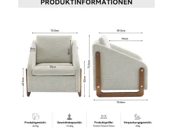 Poltrona| Poltrona moderna em chenille com apoios de braço em madeira, 73,5 x 73,5 x 73,5 cm Bege
