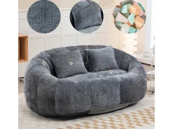 Online DripeX Poltrona Preguiçosa de Chenille - 2 Lugares - com 2 Almofadas - 62cm Profundidade do Assento - Carga Máx. 250kg - Cinza Cinzento