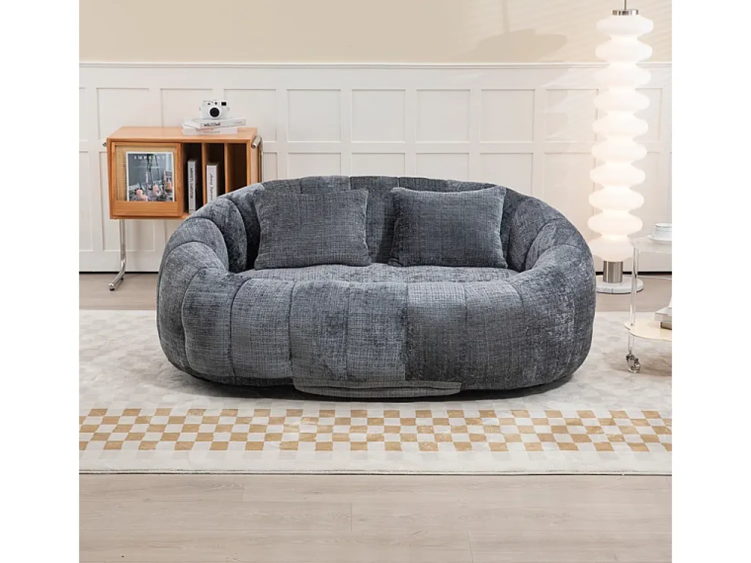 Online DripeX Poltrona Preguiçosa de Chenille - 2 Lugares - com 2 Almofadas - 62cm Profundidade do Assento - Carga Máx. 250kg - Cinza Cinzento