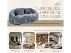 Online DripeX Poltrona Preguiçosa de Chenille - 2 Lugares - com 2 Almofadas - 62cm Profundidade do Assento - Carga Máx. 250kg - Cinza Cinzento