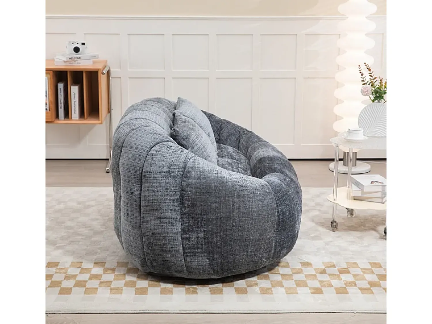 Online DripeX Poltrona Preguiçosa de Chenille - 2 Lugares - com 2 Almofadas - 62cm Profundidade do Assento - Carga Máx. 250kg - Cinza Cinzento