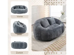 Online DripeX Poltrona Preguiçosa de Chenille - 2 Lugares - com 2 Almofadas - 62cm Profundidade do Assento - Carga Máx. 250kg - Cinza Cinzento