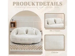 Sofá|DripeX Poltrona Preguiçosa de Chenille - 2 Lugares - com 2 Almofadas - 62cm Profundidade do Assento - Carga Máx. 250kg - Bege