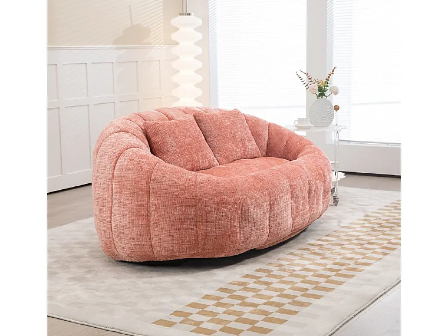 Sofá|DripeX Poltrona Preguiçosa de Chenille - 2 Lugares - com 2 Almofadas - 62cm Profundidade do Assento - Carga Máx. 250kg - Rosa