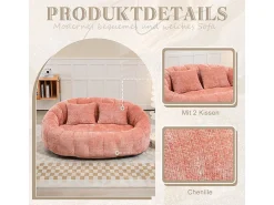 Sofá|DripeX Poltrona Preguiçosa de Chenille - 2 Lugares - com 2 Almofadas - 62cm Profundidade do Assento - Carga Máx. 250kg - Rosa