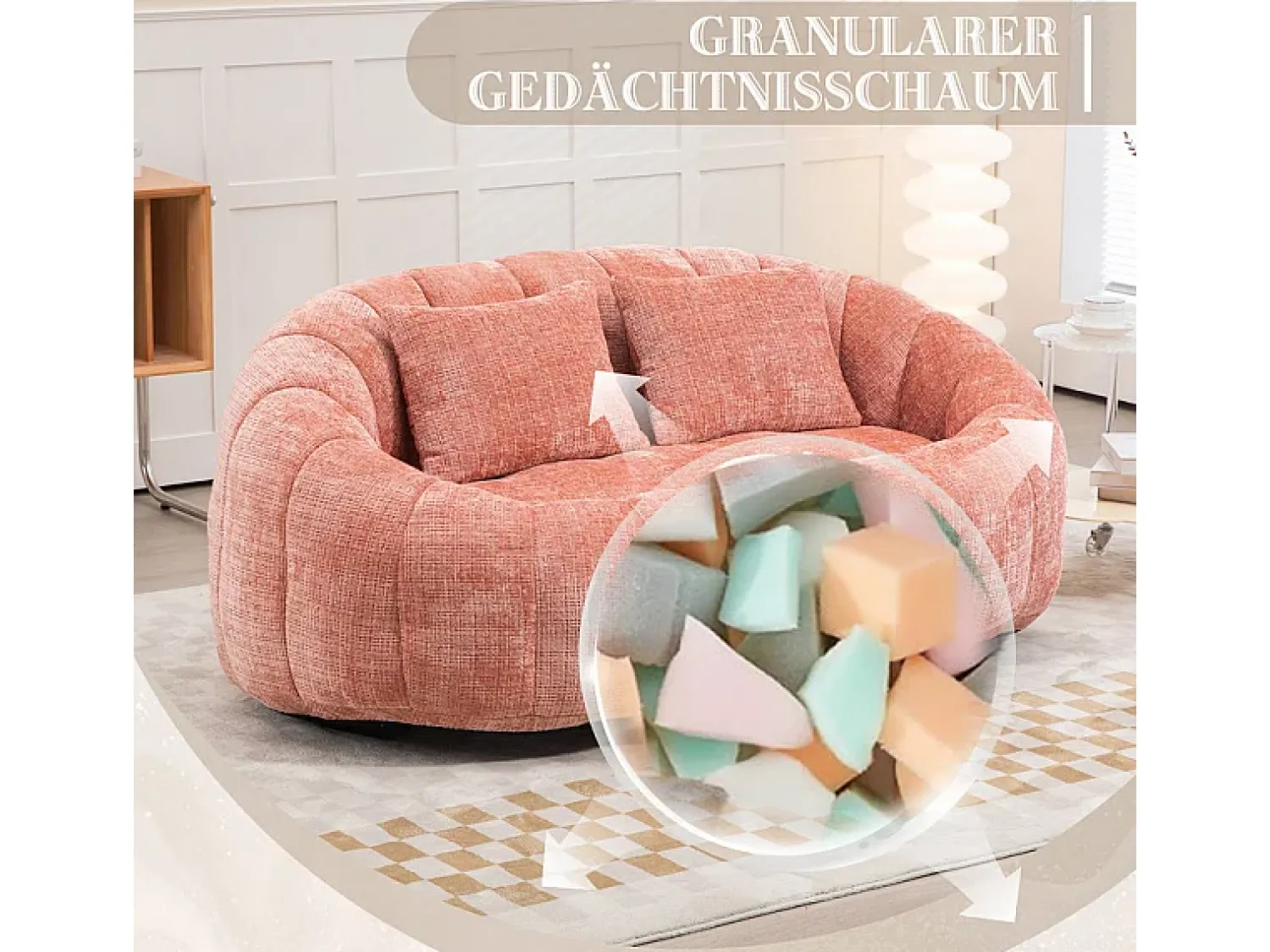 Sofá|DripeX Poltrona Preguiçosa de Chenille - 2 Lugares - com 2 Almofadas - 62cm Profundidade do Assento - Carga Máx. 250kg - Rosa
