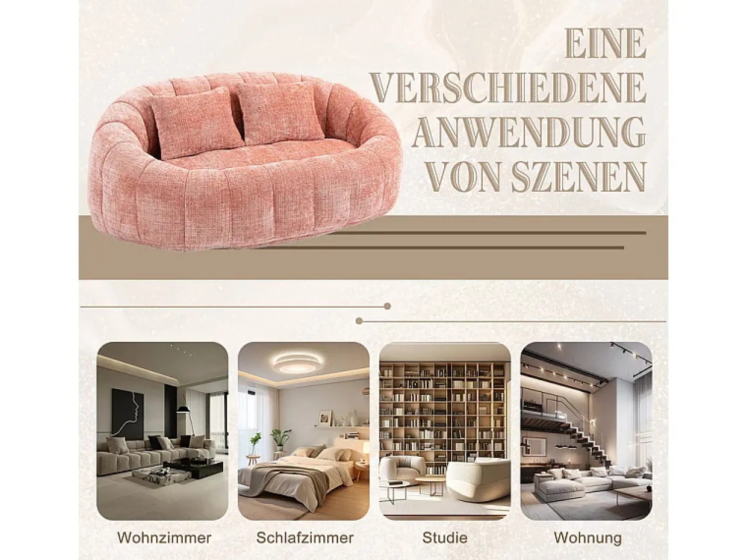 Sofá|DripeX Poltrona Preguiçosa de Chenille - 2 Lugares - com 2 Almofadas - 62cm Profundidade do Assento - Carga Máx. 250kg - Rosa