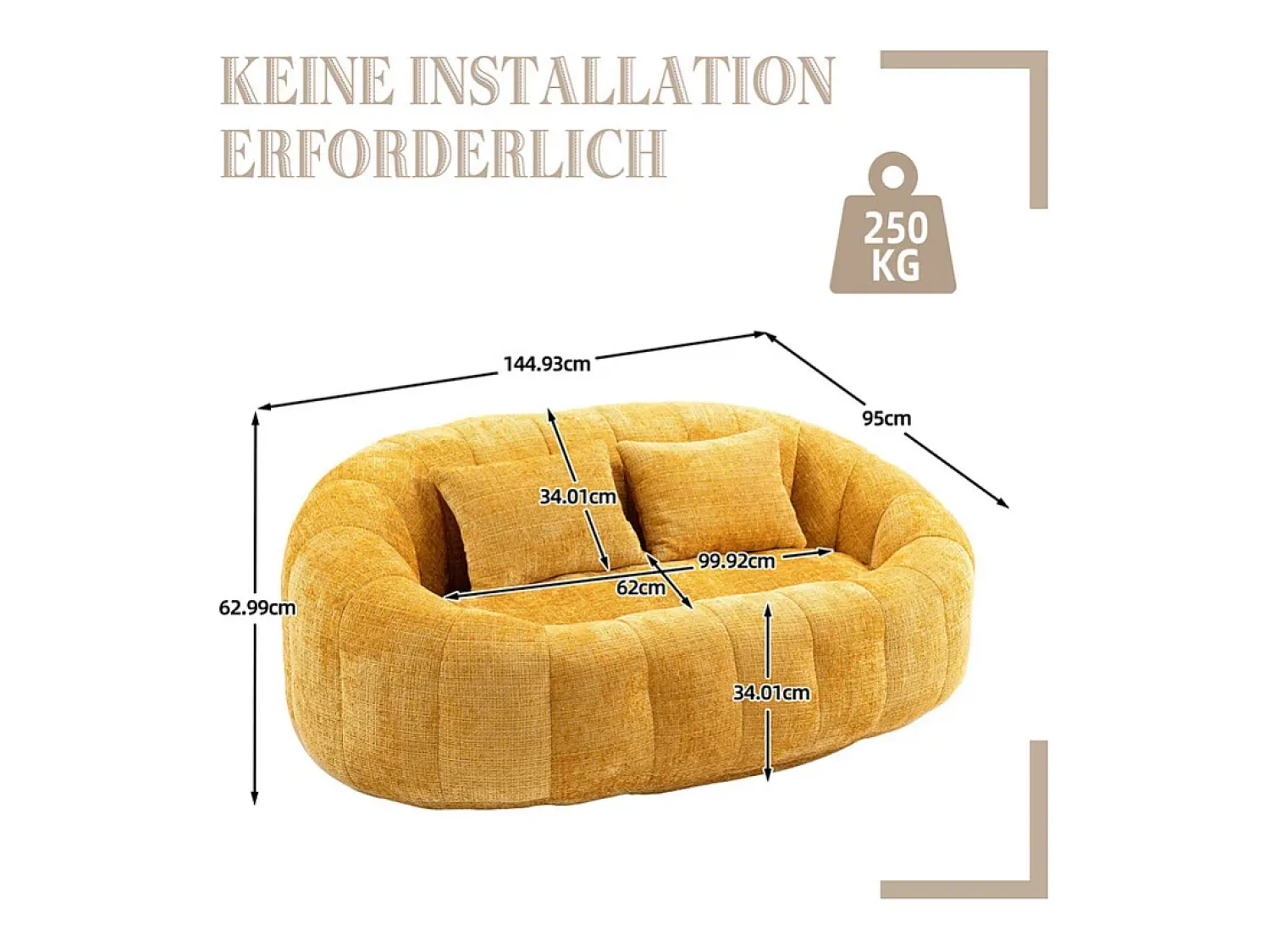 DripeX Poltrona Preguiçosa de Chenille - 2 Lugares - com 2 Almofadas - 62cm Profundidade do Assento - Carga Máx. 250kg -^ Sofá