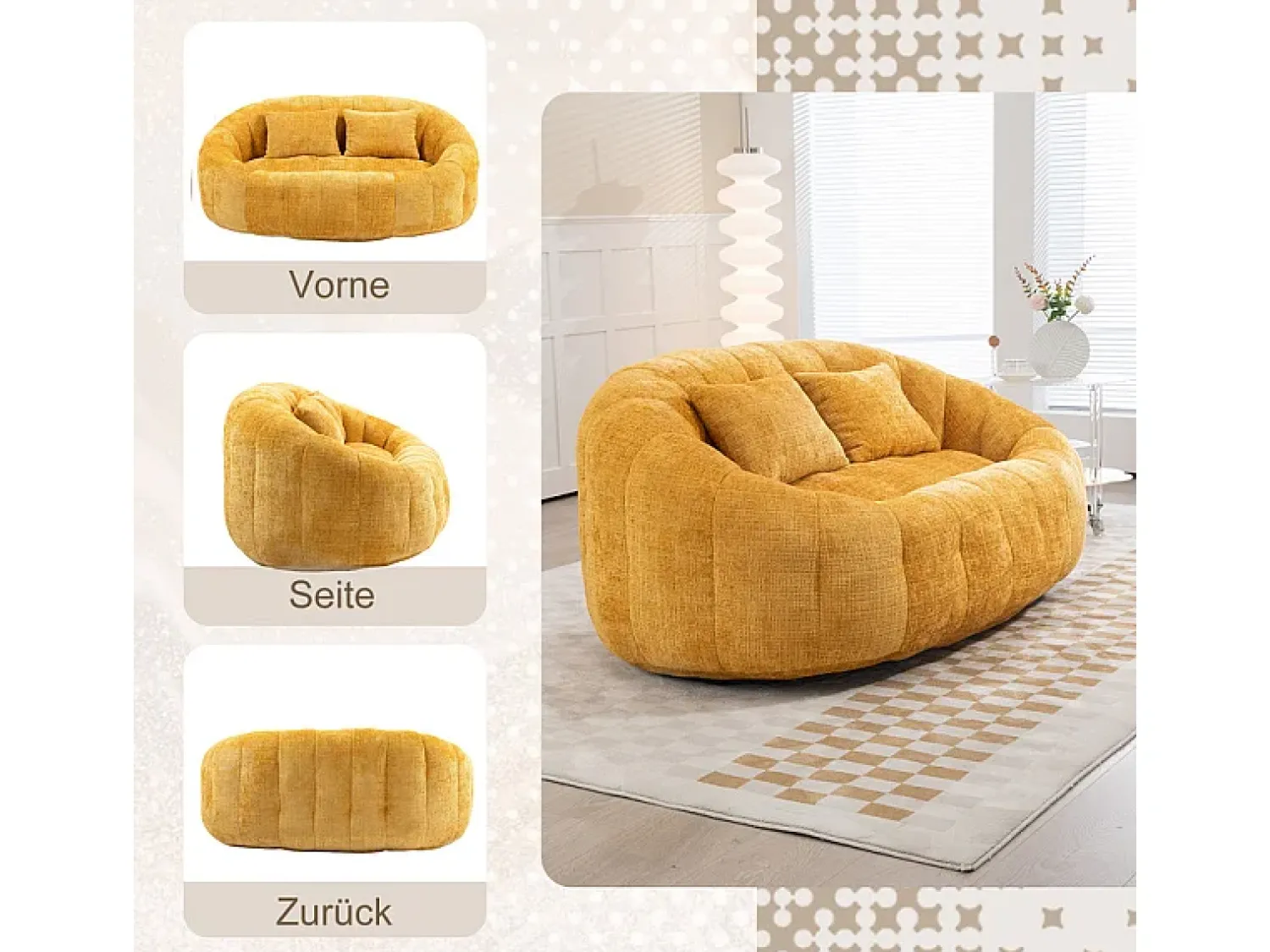 DripeX Poltrona Preguiçosa de Chenille - 2 Lugares - com 2 Almofadas - 62cm Profundidade do Assento - Carga Máx. 250kg -^ Sofá