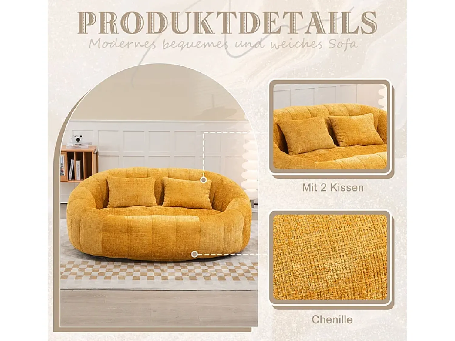 DripeX Poltrona Preguiçosa de Chenille - 2 Lugares - com 2 Almofadas - 62cm Profundidade do Assento - Carga Máx. 250kg -^ Sofá