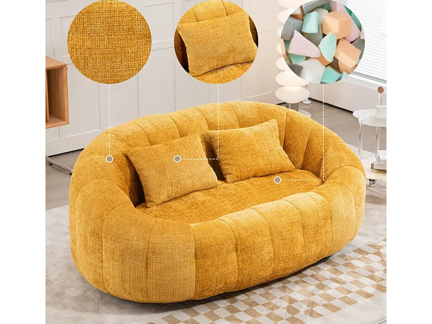 DripeX Poltrona Preguiçosa de Chenille - 2 Lugares - com 2 Almofadas - 62cm Profundidade do Assento - Carga Máx. 250kg -^ Sofá