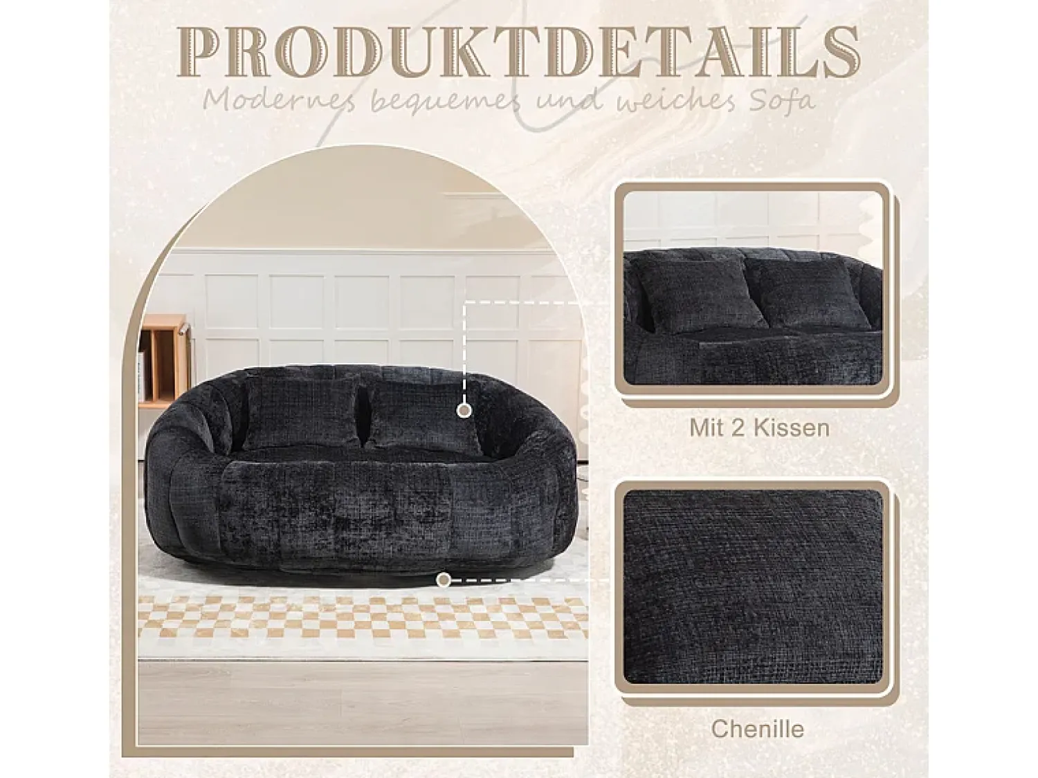 DripeX Poltrona Preguiçosa de Chenille - 2 Lugares - com 2 Almofadas - 62cm Profundidade do Assento - Carga Máx. 250kg -^ Sofá