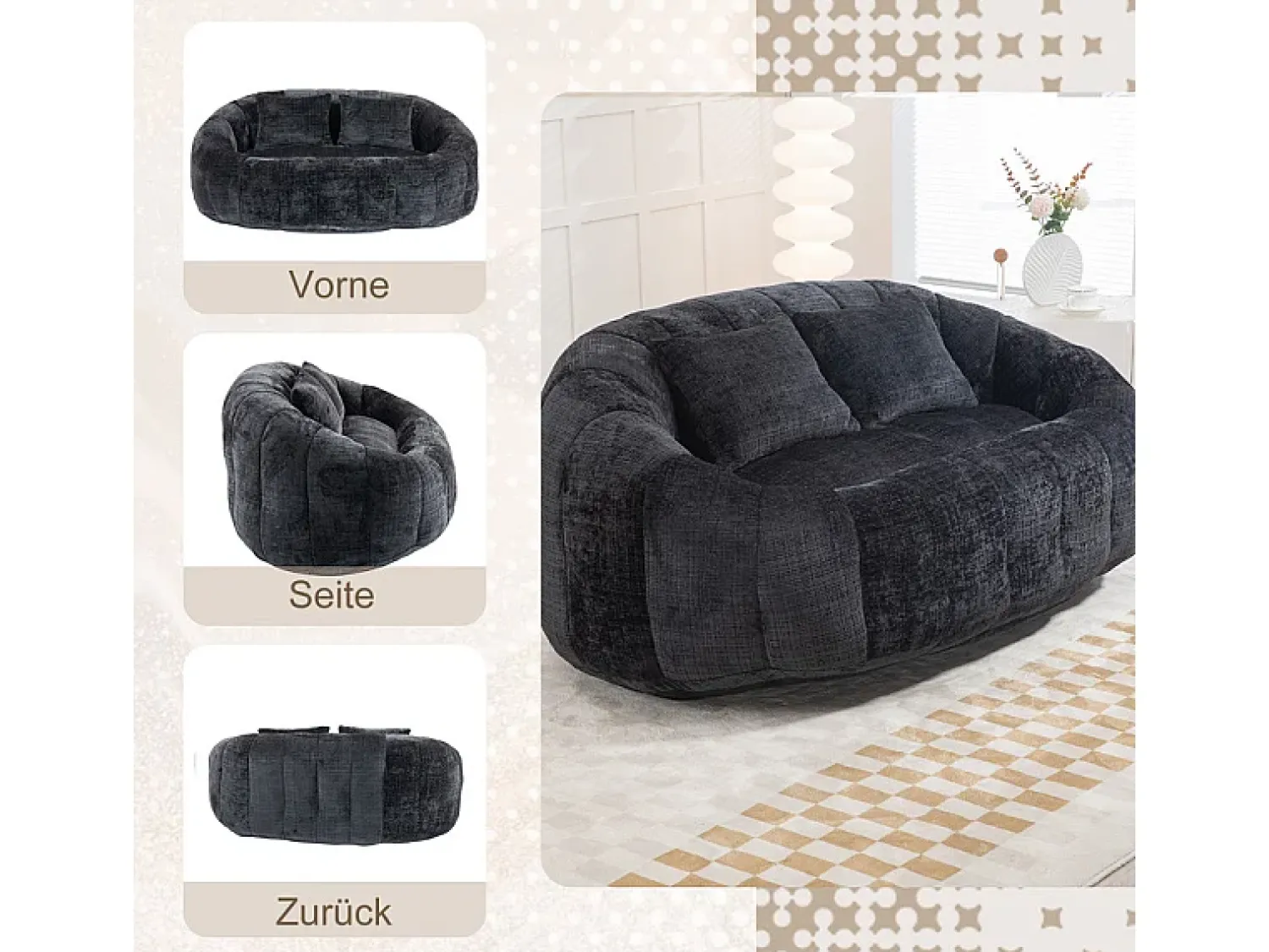 DripeX Poltrona Preguiçosa de Chenille - 2 Lugares - com 2 Almofadas - 62cm Profundidade do Assento - Carga Máx. 250kg -^ Sofá