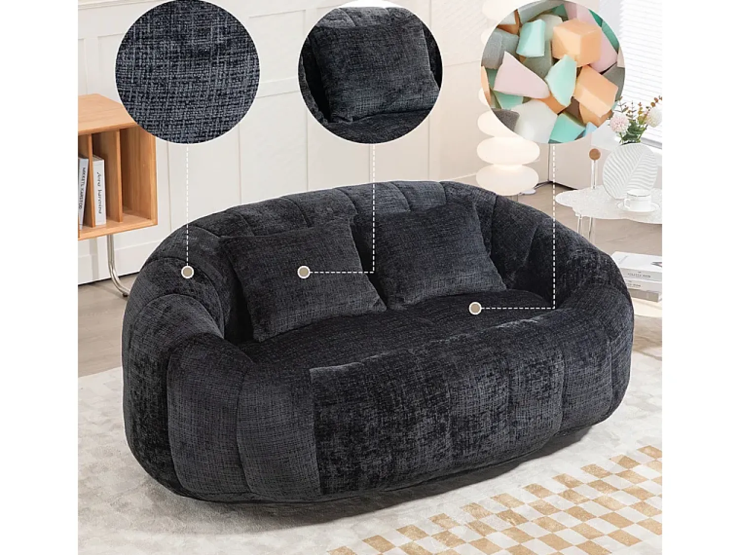 DripeX Poltrona Preguiçosa de Chenille - 2 Lugares - com 2 Almofadas - 62cm Profundidade do Assento - Carga Máx. 250kg -^ Sofá