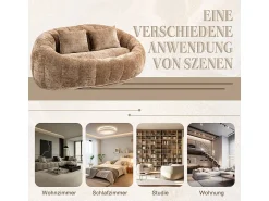 Sofá*DripeX Poltrona Preguiçosa de Chenille - 2 Lugares - com 2 Almofadas - 62cm Profundidade do Assento - Carga Máx. 250kg - Marrom Castanho