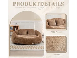 Sofá*DripeX Poltrona Preguiçosa de Chenille - 2 Lugares - com 2 Almofadas - 62cm Profundidade do Assento - Carga Máx. 250kg - Marrom Castanho