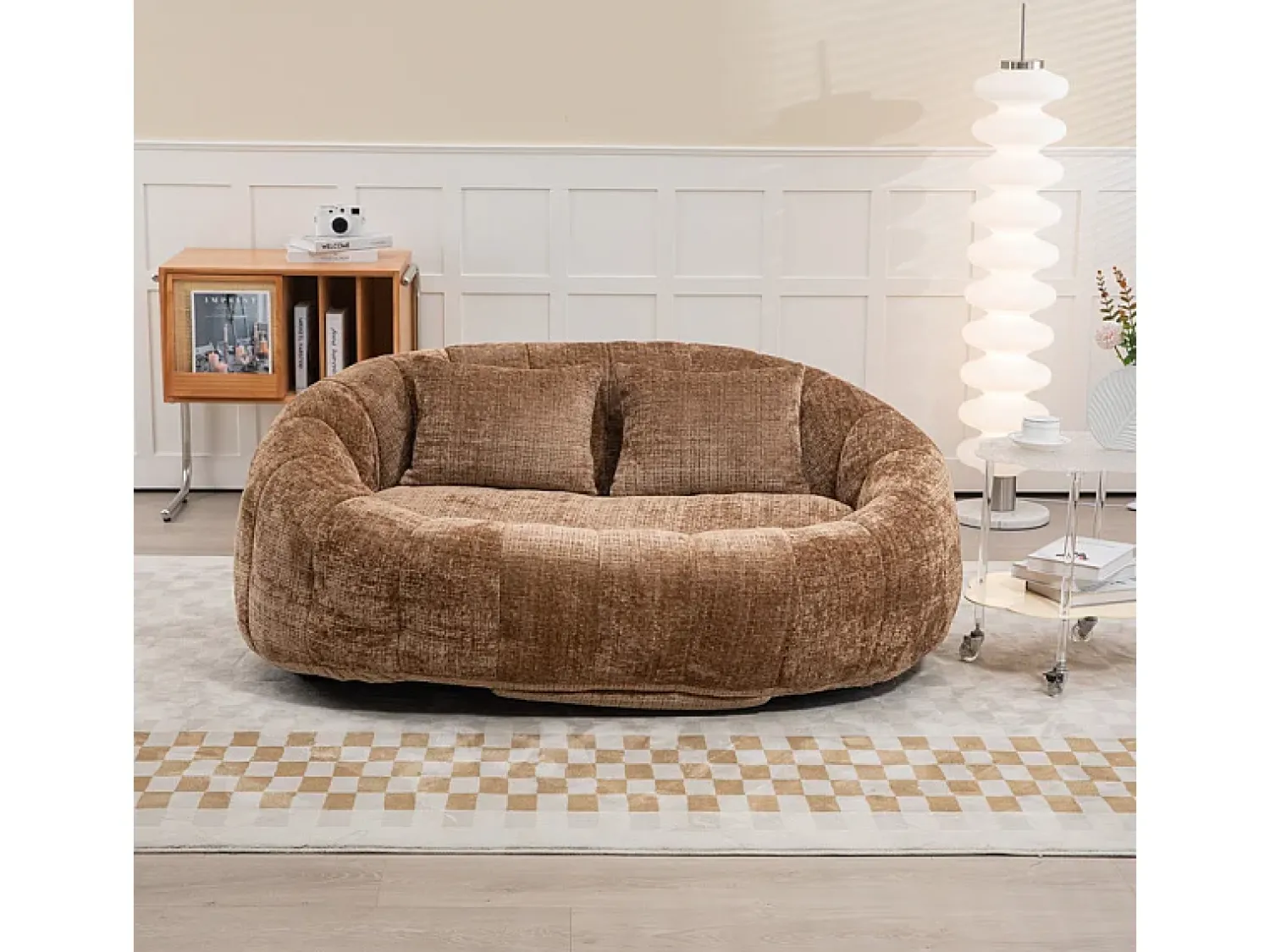 Sofá*DripeX Poltrona Preguiçosa de Chenille - 2 Lugares - com 2 Almofadas - 62cm Profundidade do Assento - Carga Máx. 250kg - Marrom Castanho