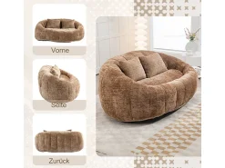 Sofá*DripeX Poltrona Preguiçosa de Chenille - 2 Lugares - com 2 Almofadas - 62cm Profundidade do Assento - Carga Máx. 250kg - Marrom Castanho