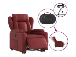 vidaxl Poltrona reclin. elevatória elétrica couro artif vermelho-tinto^ Poltrona