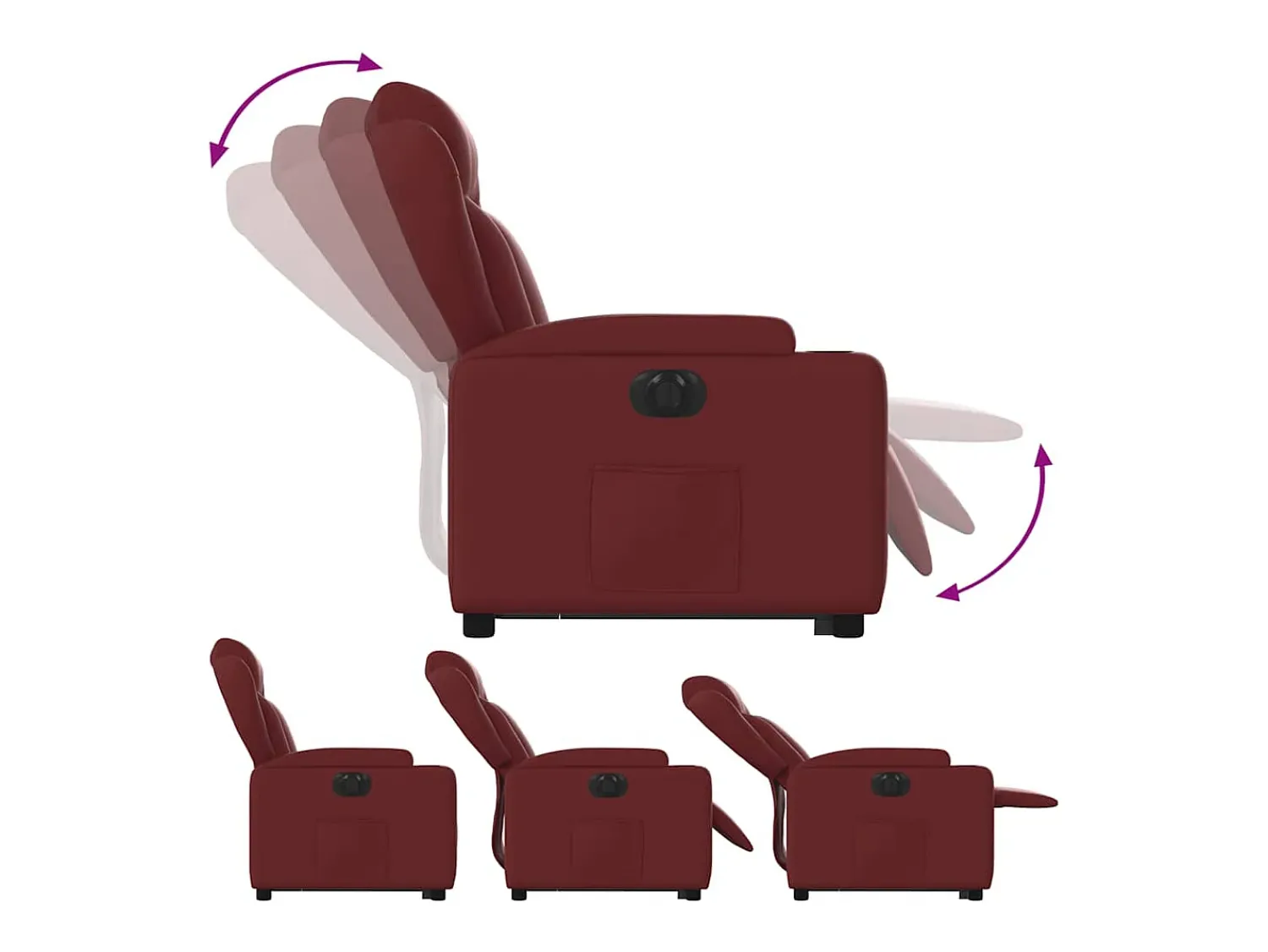 vidaxl Poltrona reclin. elevatória elétrica couro artif vermelho-tinto^ Poltrona