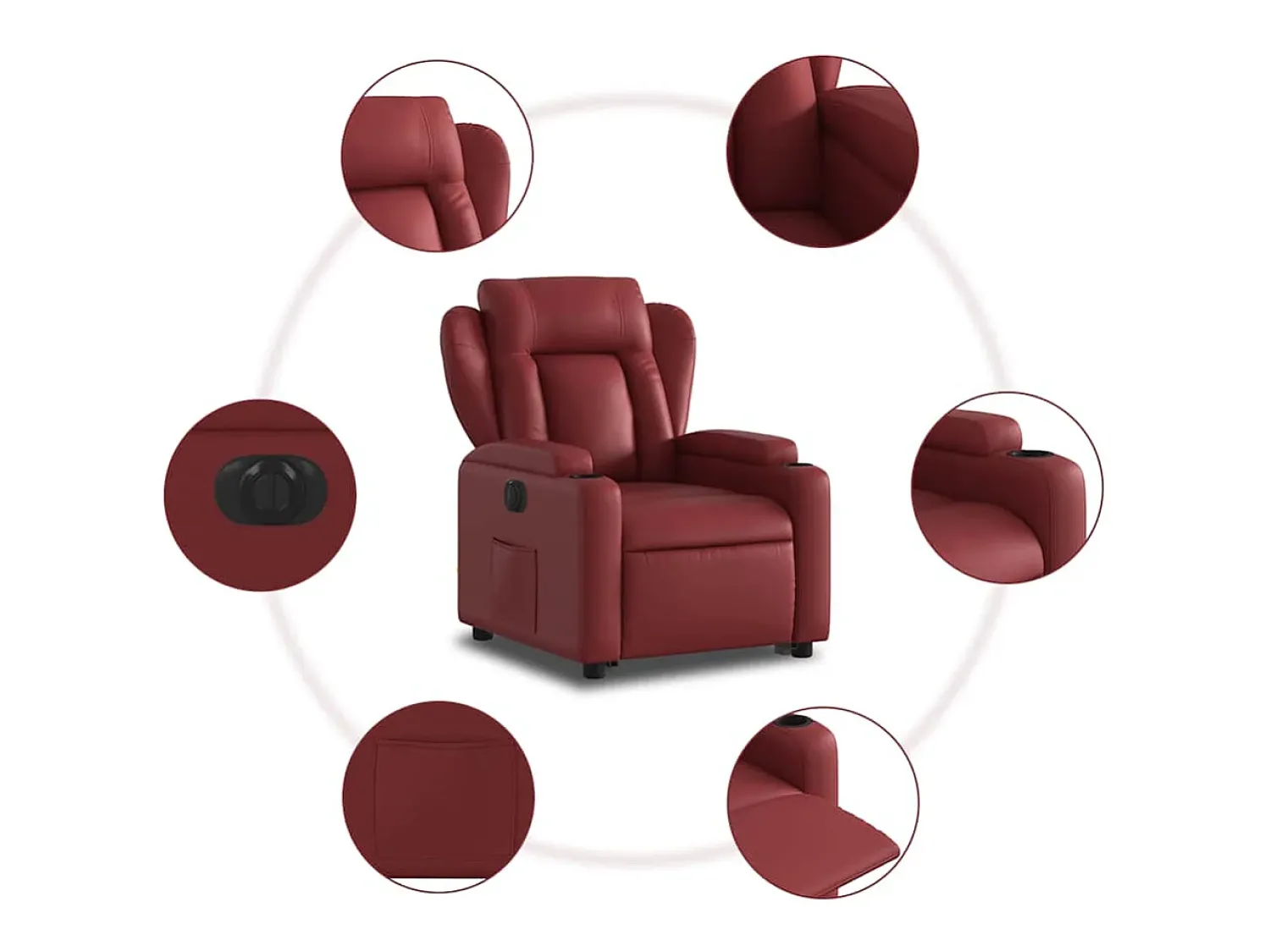 vidaxl Poltrona reclin. elevatória elétrica couro artif vermelho-tinto^ Poltrona
