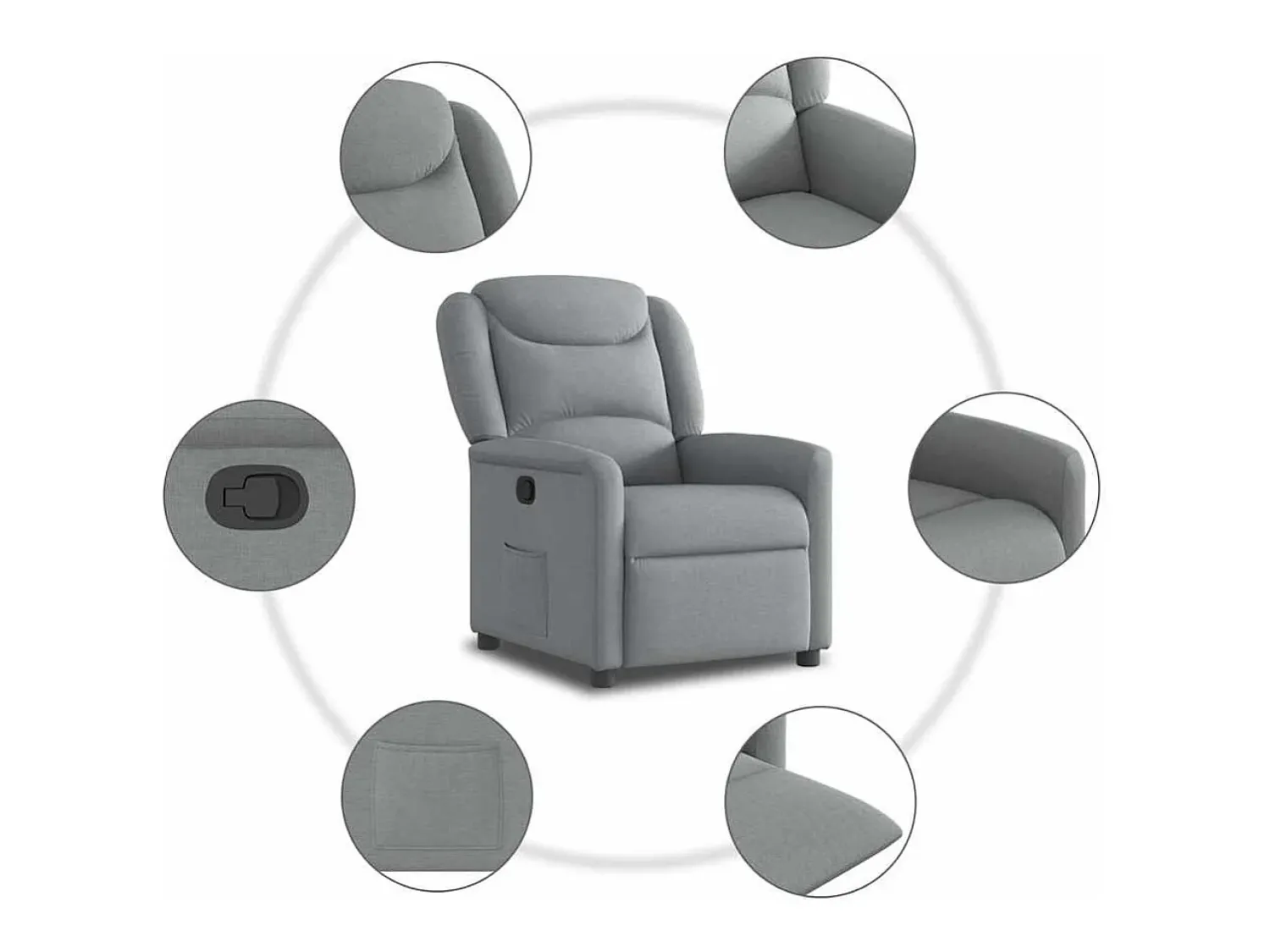 Poltrona Reclinável | Poltrona Confortável Relax tecido -claro SHL881954 Cinzento