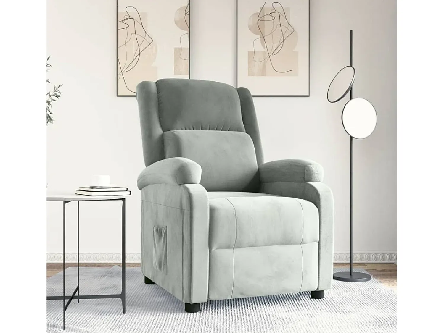 Poltrona Reclinável | Poltrona Confortável Relax veludo -claro SHL274489 Cinzento