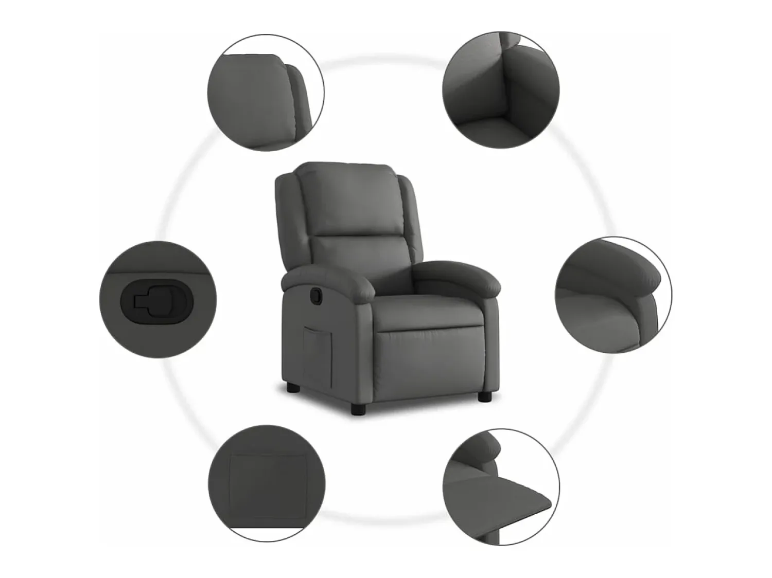 Clearance Poltrona reclinável couro genuíno PT364026 Cinzento