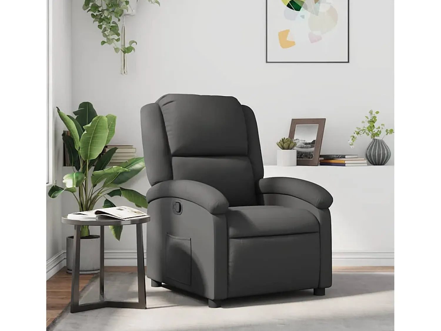 Poltrona reclinável couro genuíno SHL932313 Cinzento