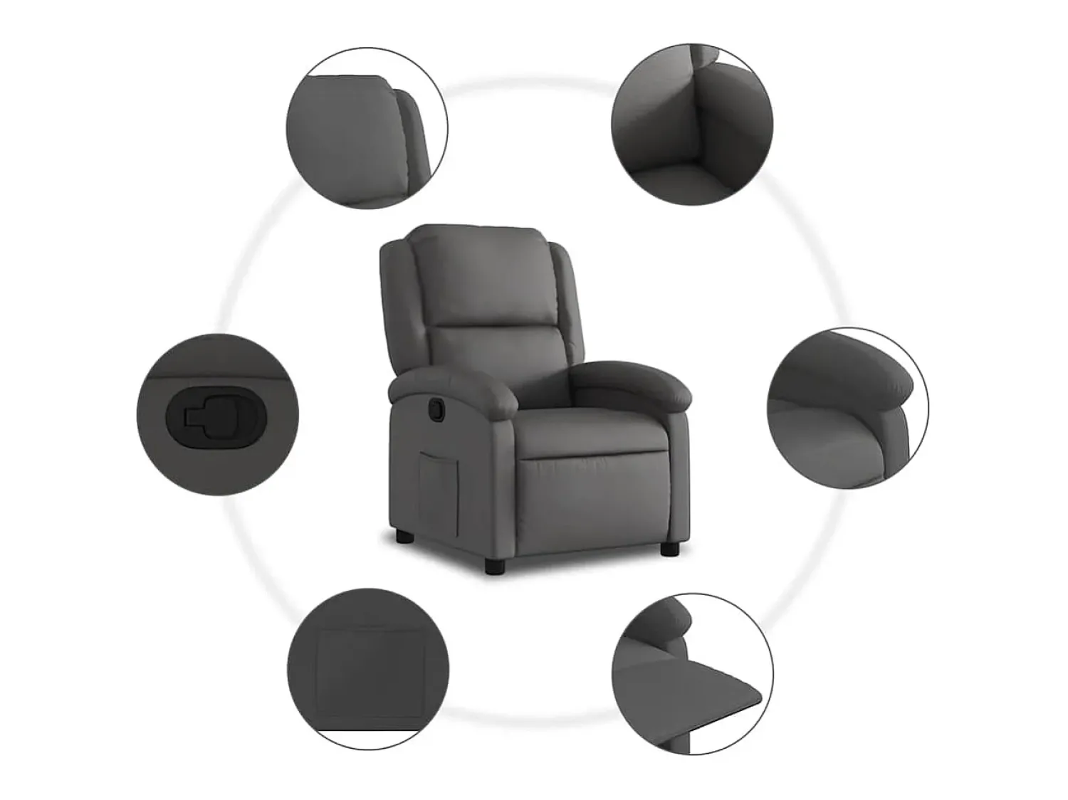 Poltrona reclinável couro genuíno SHL932313 Cinzento