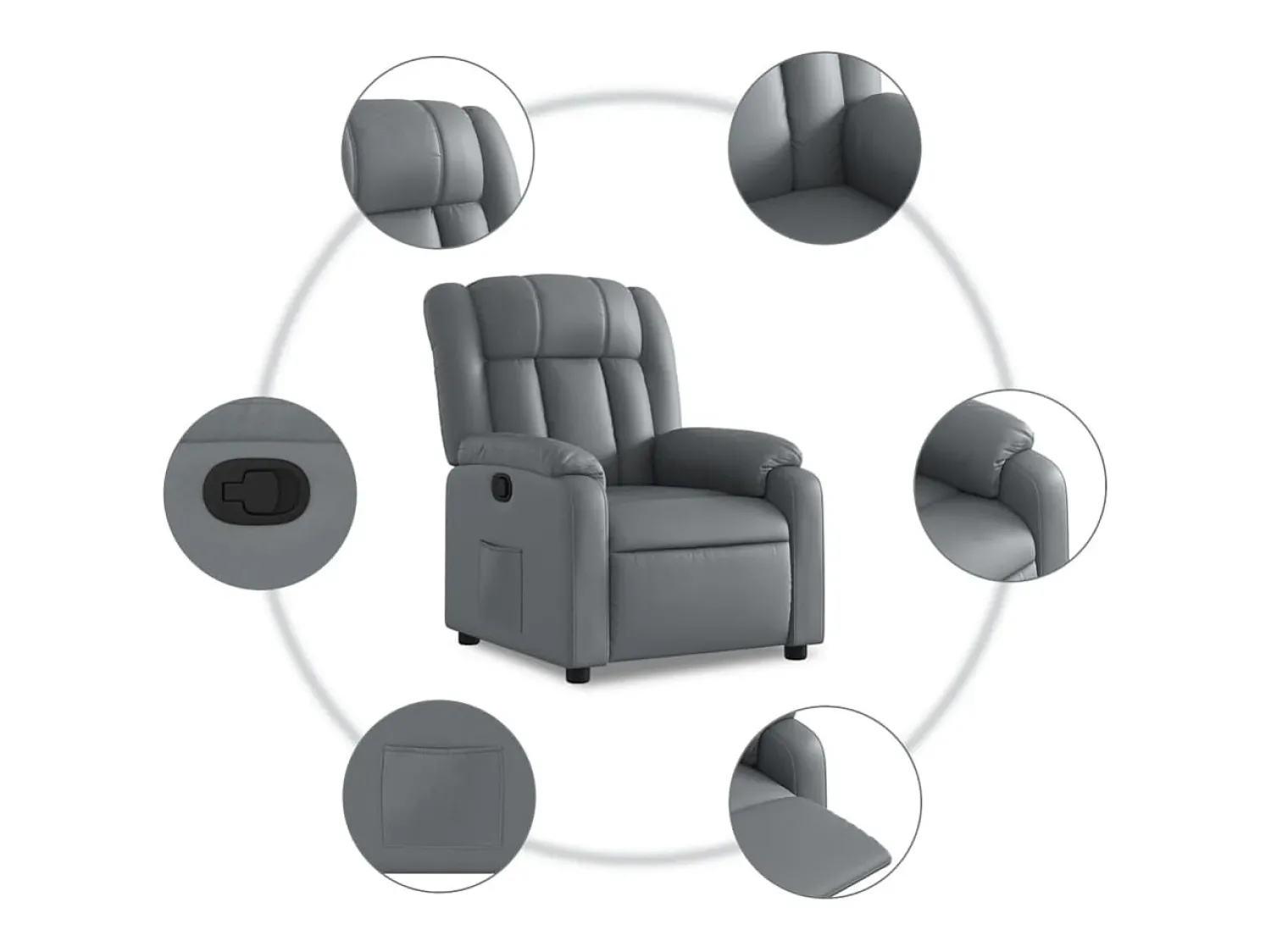 Poltrona* Poltrona reclinável couro artificial PT888242 Cinzento