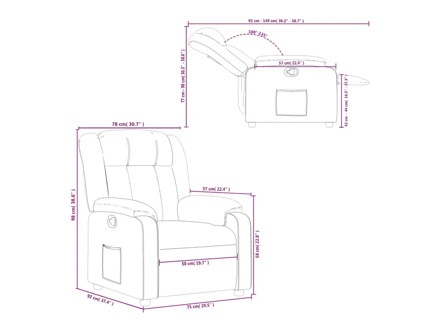 Poltrona|vidaxl Poltrona reclinável couro artificial cor Creme