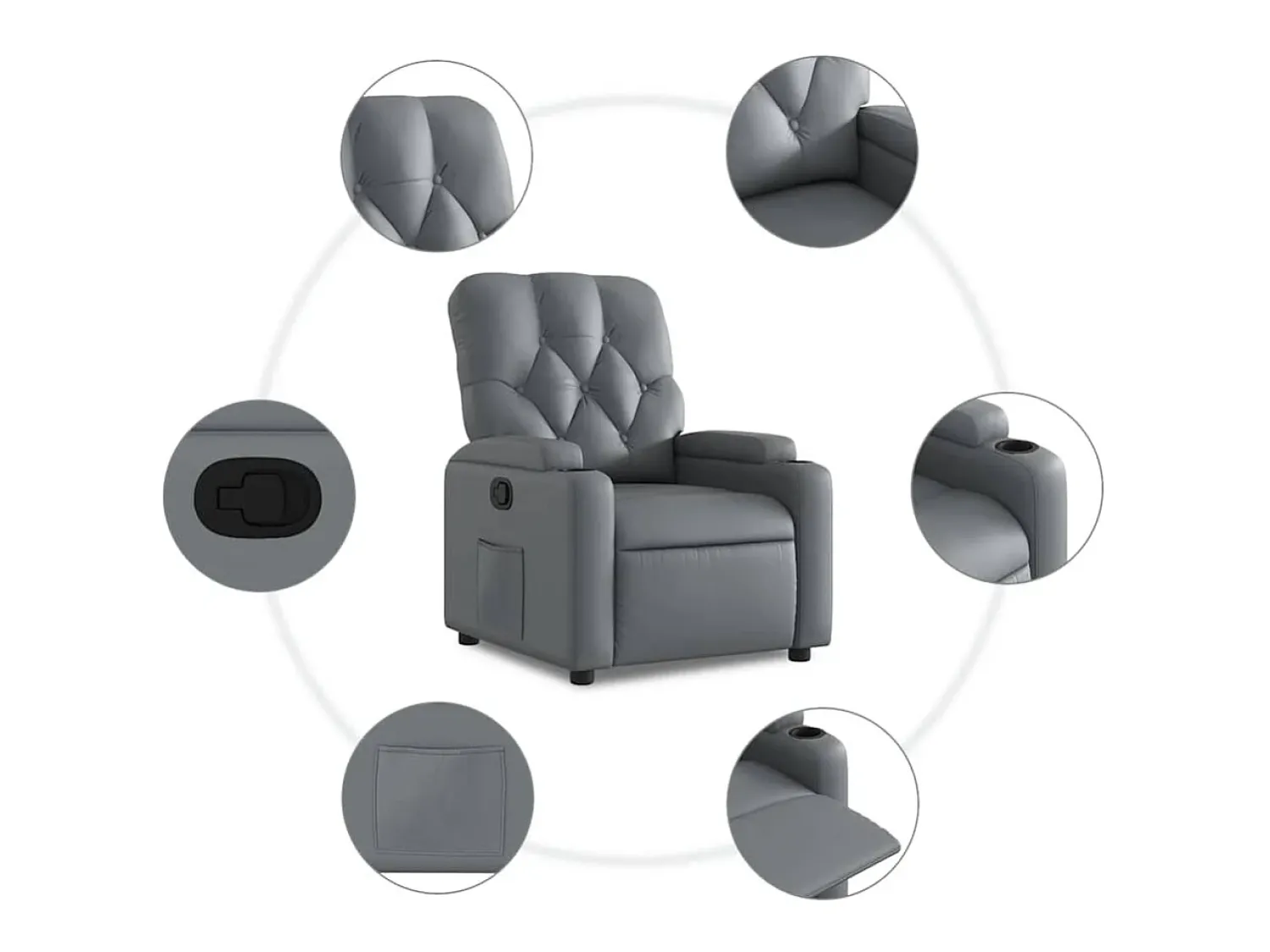 Poltrona| Poltrona reclinável couro artificial SHL968204 Cinzento