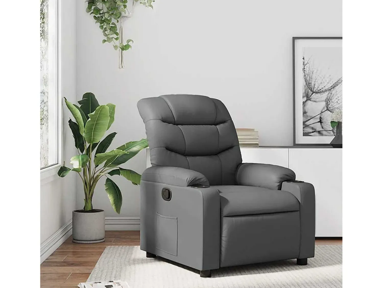 Poltrona| Poltrona reclinável couro artificial SHL511609 Cinzento