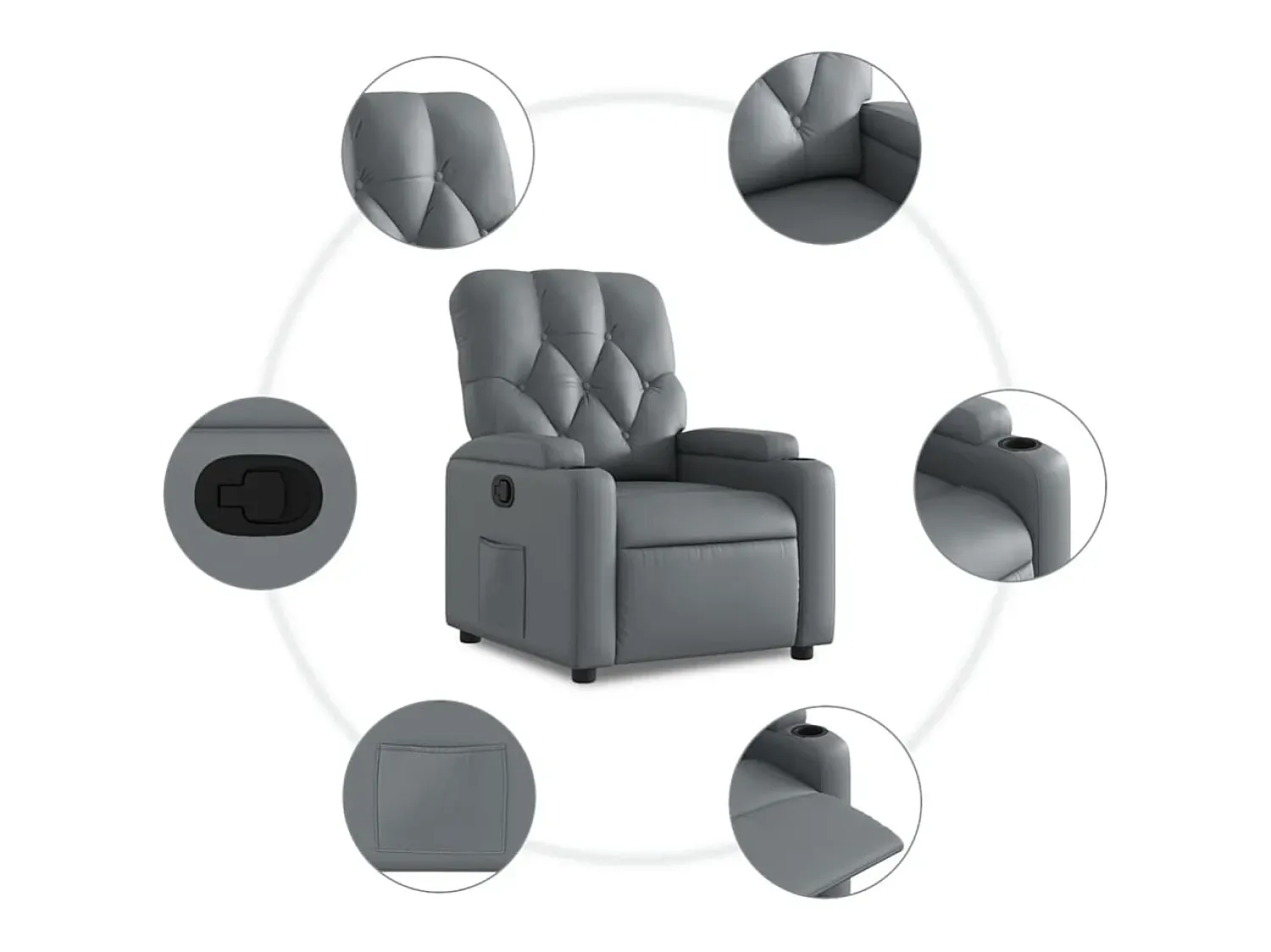 Poltrona|vidaxl Poltrona reclinável couro artificial Cinzento
