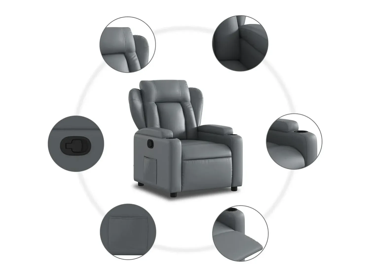 Poltrona*vidaxl Poltrona reclinável couro artificial Cinzento