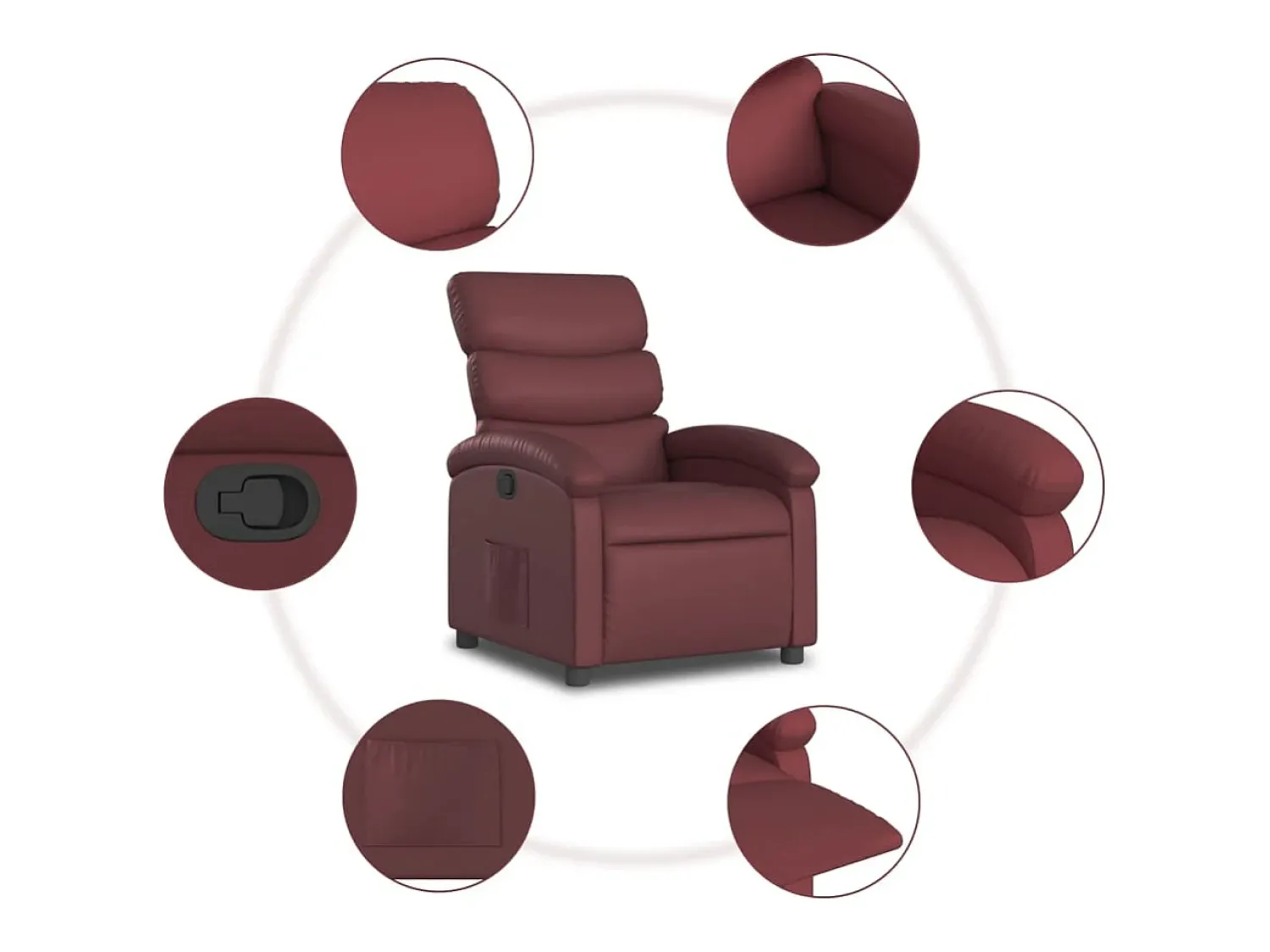 Hot vidaxl Poltrona reclinável couro artificial vermelho tinto Bordeaux