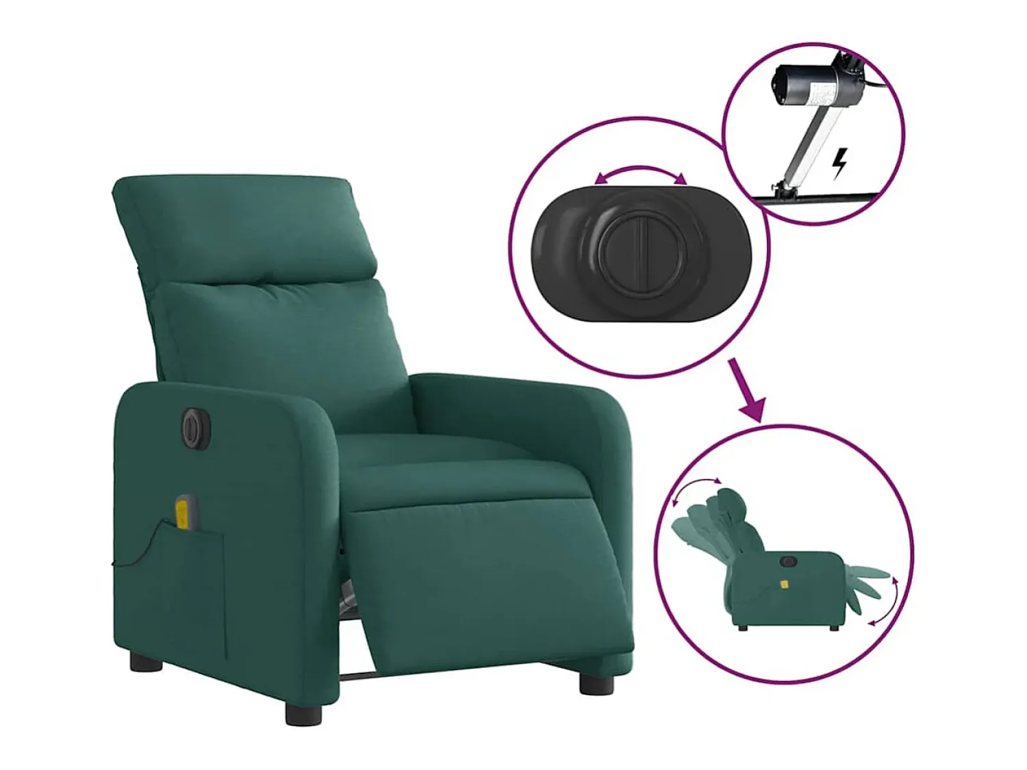 Online Poltrona reclinável de massagens elétrica tecido verde-escuro SHL217937 Verde pinho