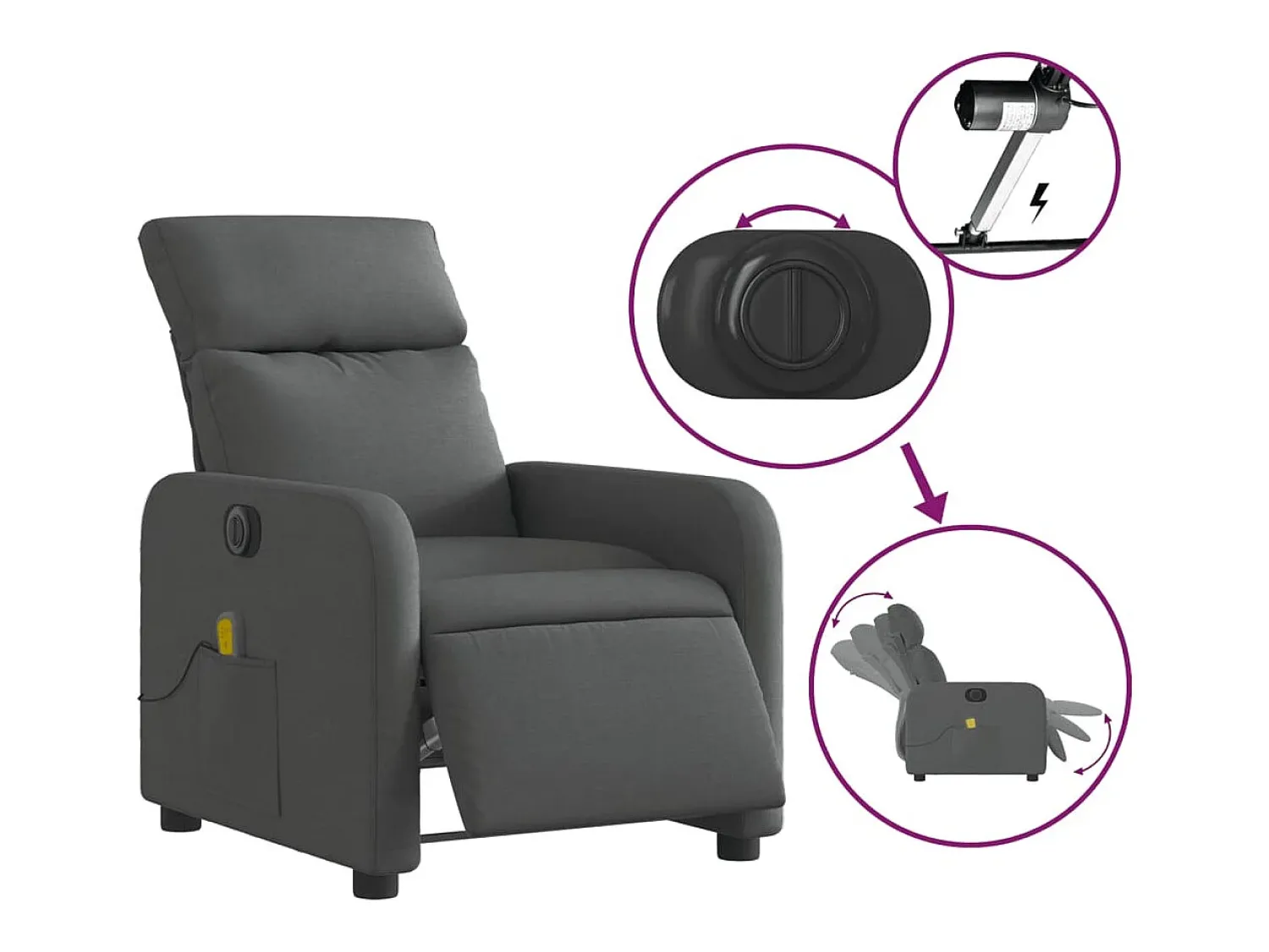 Poltrona reclinável de massagens elétrica tecido cinza-escuro SHL404258 Cinza antracite