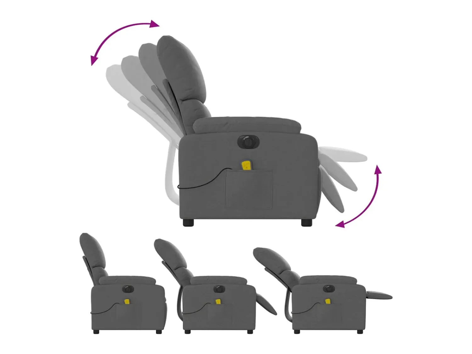 Sale Poltrona reclinável de massagens elétrica tecido cinza-escuro SHL318095 Cinza antracite