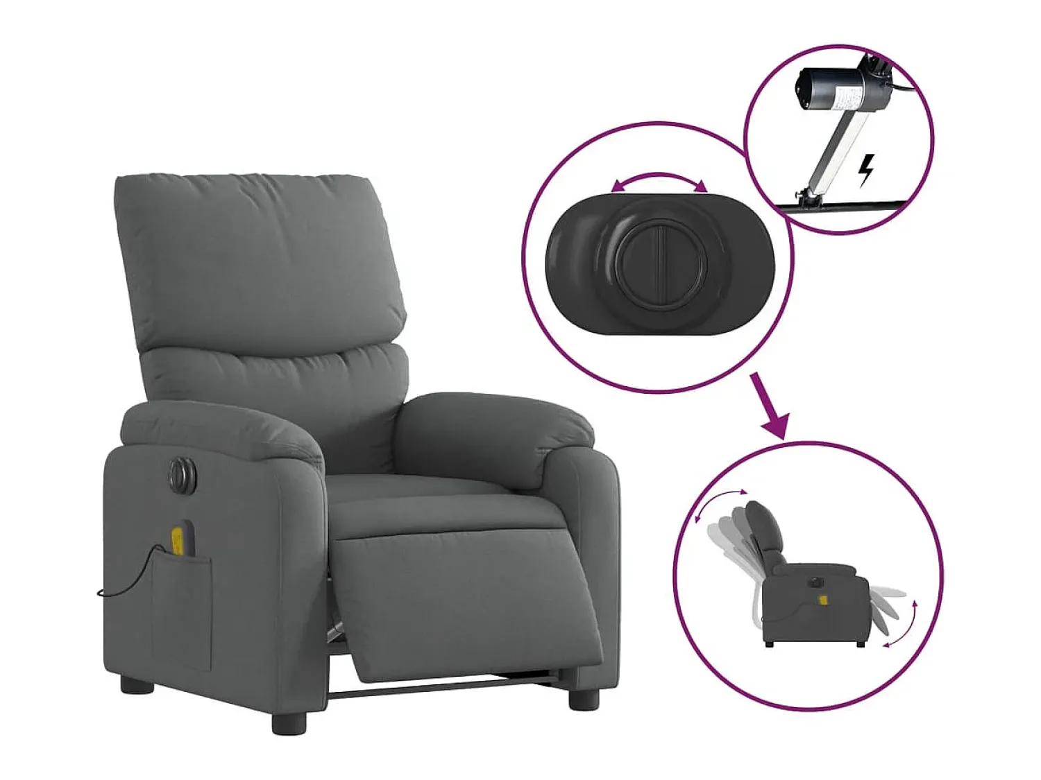 Sale Poltrona reclinável de massagens elétrica tecido cinza-escuro SHL318095 Cinza antracite