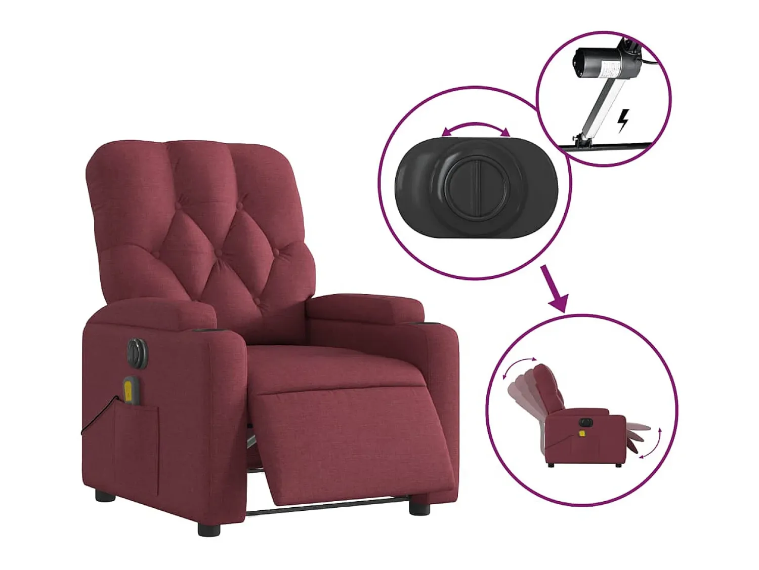 Discount Poltrona reclinável de massagens elétrica tecido tinto SHL616641 Vermelho